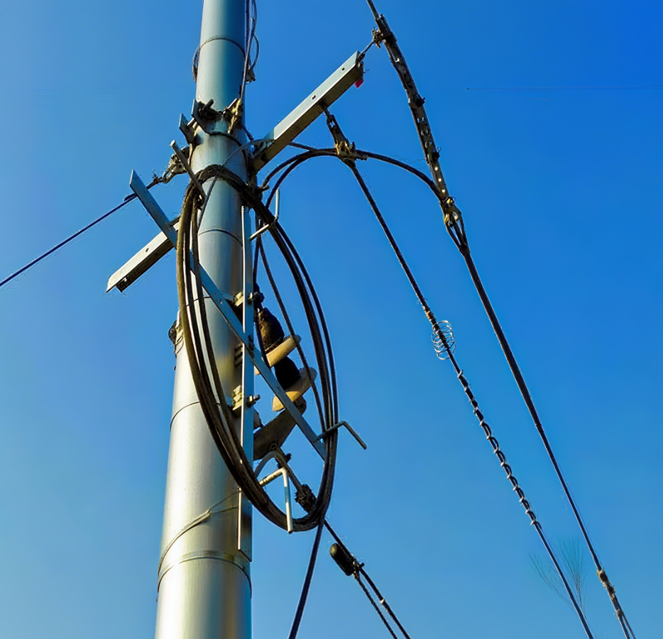 aerial fiber optic cable installed along rural utility poles